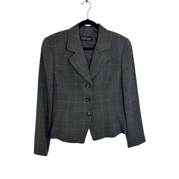 Linda Allard Ellen Tracy Jackets & Blazers - Linda Allard Ellen Tracy Blazer Size 14 Grey Wool Blend Windowpane Plaid Office